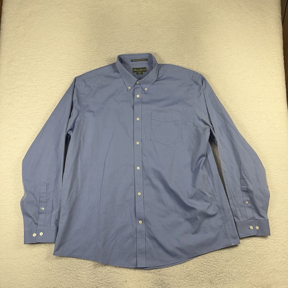 Eddie Bauer Mens XL Blue Button Down Shirt Wrinkle Resistant Relaxed Fit